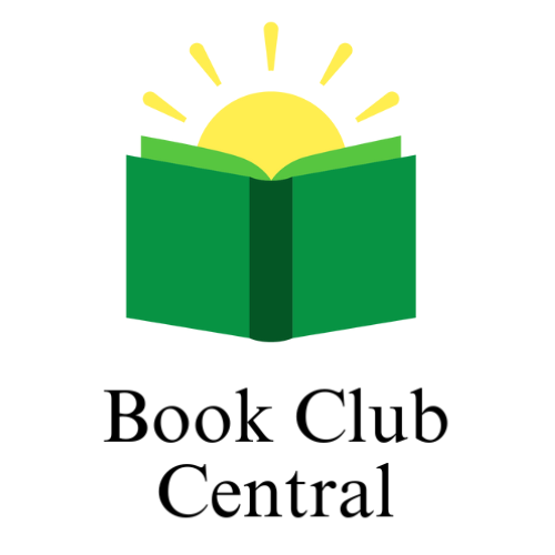 Yellow sun rising from open green book, above the words: Book Club Central