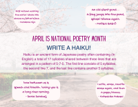 background of cherry blossom trees with text about Haikus