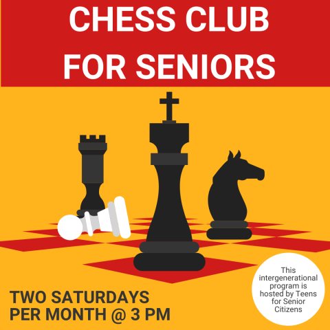 Chess Club for Seniors occurs two Saturdays per month at 3 PM
