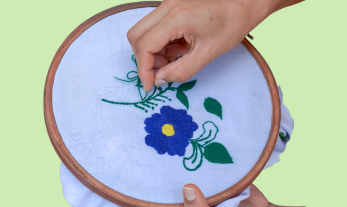 embroidery hoop with green background