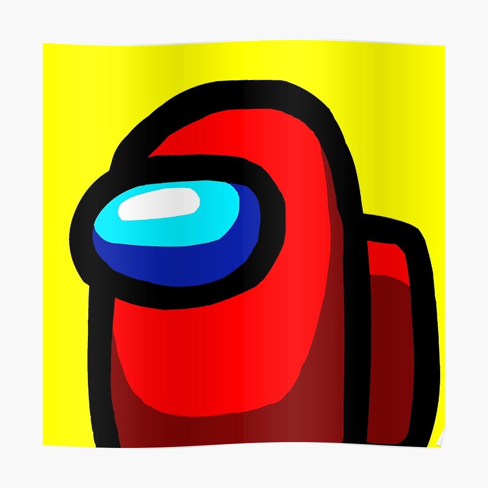 Among Us game logo with yellow background, red-suited astronaut with a blue face dome